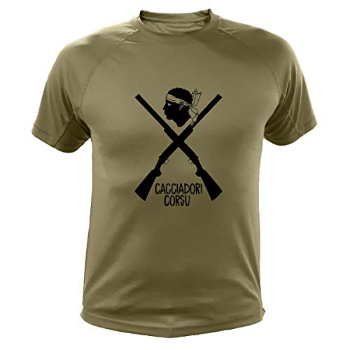 Tee Shirt, Chasseur Corse, fusils (L,736, Vert)