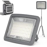 iodoo 充電式LED作業ソーラーライト 150W 16000mAh 15000 LM ダブルソーラーパネル(日光の下で1日で50%充電)、無段階輝度IPX5防水ポータブルLEDフロアライト