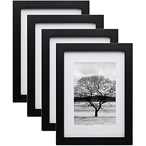 Egofine A5/21x14.8cm Photo Frames Black Set of 4 - Made of Solid Wood for Table Top and Wall Mounting Cover