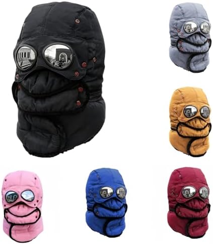 Winter Thermal Trapper Hat with Goggles Beanie with Glasses Winter Cycling Windproof Ski Mask Cap Adjustable for Most
