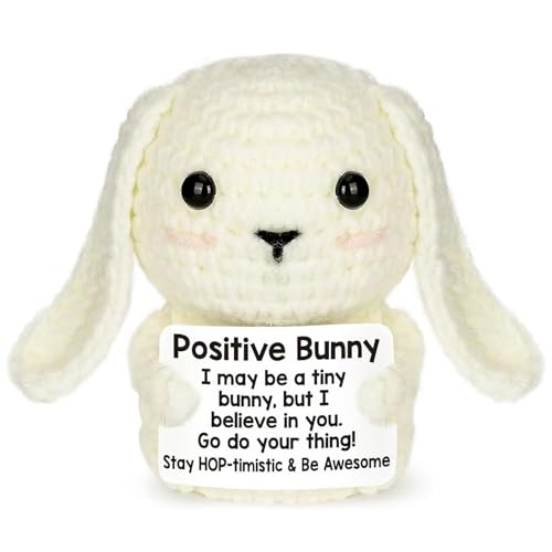 XIZIX Positive Crochet Bunny Stuffed Animal - Cute Motivational Bunny