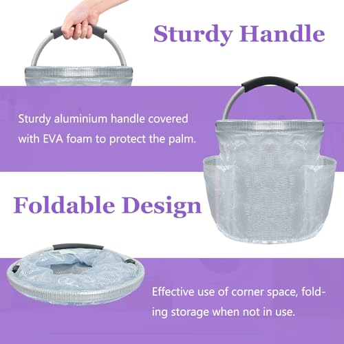 Image of 17L Portable Shower Caddy with Handle, Foldable Cleaning Supply Caddy in PVC Resin, Picnic Basket with 6 Side Pockets, Multifunctional Storage Basket for Bathroom, Picnics, Transparent