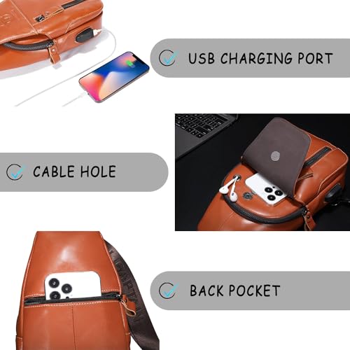 Cross Body Bag Genuine Leather Sling Bags for Men Shoulder Bag with USB Charging Port Backpack for Travel3