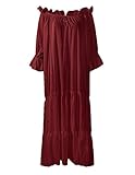 Renaissance Dress Costume Classic 100% Cotton Medieval Chemise Ruffled Tiered Peasant Sleeve (Regular, Burgundy)