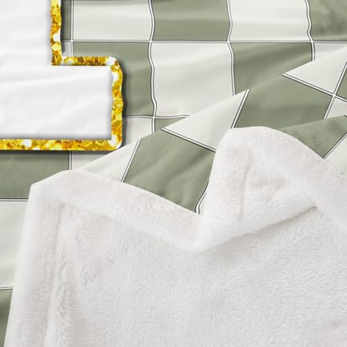 Image of Erosebridal Sage Green Checkered Fuzzy Plush Throw Plaid Initial P Fleece Blanket Personalized Monogram Sherpa Blanket for Kids Boys Girls,Fashion Grids Gingham Decor for Bed Couch Throw 50 inchx60 inch