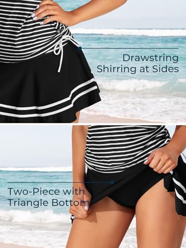 MiYang Tankini Swimsuits for Women Two Piece Tummy Control Bathing Suit with Skirt Striped Vintage Swimdress4