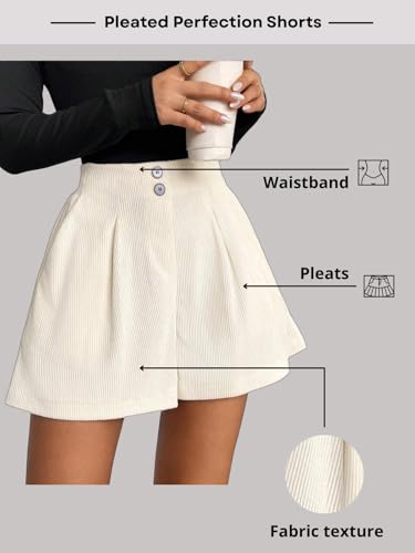 Image of GRECIILOOKS Women's High Waist Tailored Shorts | Ribbed Poly Lycra Blend Summer Shorts with Pockets & Button Closure | Elegant Folded Hem Casual Wear for College, Brunch & Daily Outings