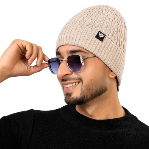 Image of AMOLDO Unisex Woolen Beanie Cap | Warm Winter Hat - Zigzag Design