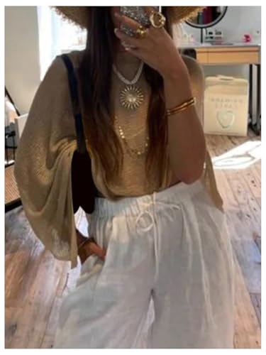 SHENHE Women's Solid Knit Pullover Crochet Mesh Boho Lightweight Sweater Pullovers4