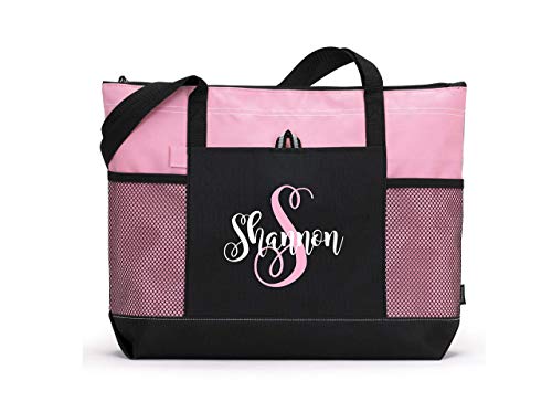 Bolso Tote con cierre personalizado rosa y negro miniatura 1