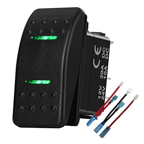 Image of UTV Retractive Button Rocker Switch 5Pin (ON)-Off SPST Dual Green Led Light Bar Momentary Toggle Switch for Car Marine Boat ATV RZR Interior Accessory 12V 24V with Jumper Wire Set