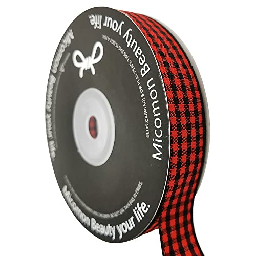 Micomon Red and Black Gingham Plaid Checked Ribbon 25 Yards Each Roll 100% Polyester (5/8",BlackRed)