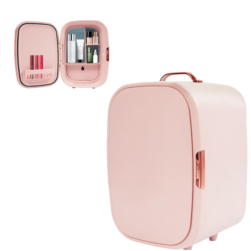 Mini frigorifero da 12 l, piccolo frigorifero per cosmetici, Skincare Fridge, silenzioso, fresco e caldo per stanza, DC12 V/AC220-240 V, per camera da letto, ufficio, dormitorio, auto, rosa
