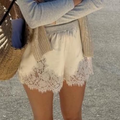 Satin Shorts for Women Low Rise Lace Trim Patchwork Silk Slip Micro Shorts Lounge Pettipants Pajamas (Pj) Bottoms2