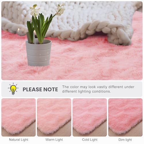 Tapete Shaggy Rosa 5x7 para dormitorio y sala miniatura 4