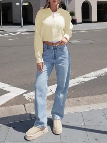 Image of Balimtoy Women's Cropped Cardigan Sweaters Long Sleeve Button Down Sweaters Knit Cardigan Cute Y2k Open Front Crop Top