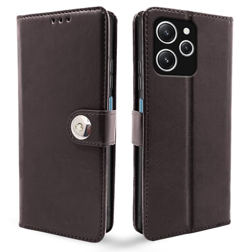 Image of Pikkme Redmi 12 4G Flip Cover Leather Finish | Inside TPU with Card Pockets | Wallet Stand and Shock Proof | Complete Protection Button Flip Case (Coffee)