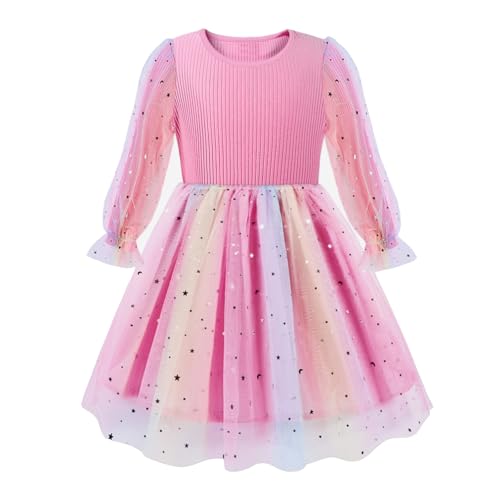 Toddler Girls Long Sleeve Tulle Dress, Sequin Girls Tutu Puff Princess Dresses for Christmas Wedding Birthday Party 2-7Y