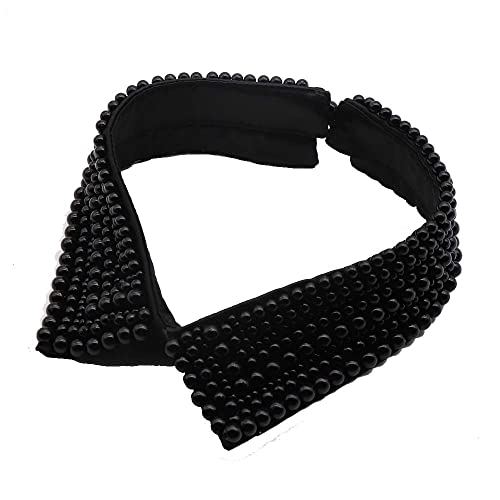 Blouse False Collar Vpan Detachable Pearl False Collar Beaded Rib Stand Collar Peter Pan Choker Necklace Women Girls Fashion Accessories (Black) #TOP1