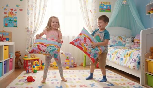 Image of Filymore Kids Twin Unicorn Printed Pillow Covers for Kids Room | Made with Pure Microfiber Soft & Skin Friendly Pillow Cases | Size (17 x 27 inch Multi Colour Set of 2 Covers.