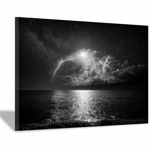 Tableau toile decoration murale tempêtes de foudre cadre noir et blanc