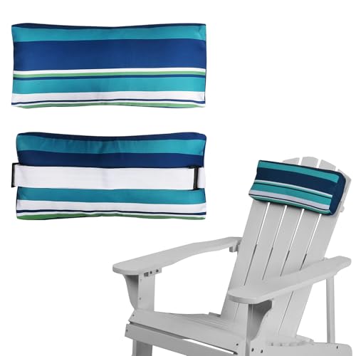 Rasugarlary Chaise Lounge Head Pillow, 2 Pack Outdoor Lounge Chair Pillows with Elastic Strap Water Resistant Lounge Head Resting Pillows for Recliner Patio Beach Pool Office Chair(Blue Stripes)