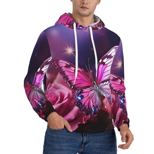 Men's Fleece Pullover Hoodie Long Sleeve Hooded butterfly Sweatshirt Casual Shirts With Pockets X-Small Black