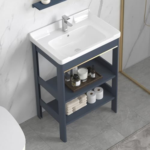 MCSWSEE 小さい手洗い器 陶器製 ロッカー付き 洗面ボウル | トイレ 手洗い 手洗い場用 水はね防止設計 温水・冷水栓付 屋外対応 収納機能 簡単設置 耐久性重視 多目的使用 (50 ダブルレイヤー - フルセット)