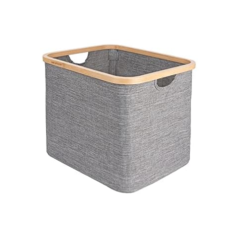 Naturoom 44L Bamboo Storage Basket | Laundry Hamper, Folding Bamboo Frame Fabric Shelf Basket With Handles, Large Cube Organizer For Bathroom, Bedroom Dirty Clothes/ Towels/ Blankets/ Toys Storage Bin Cover