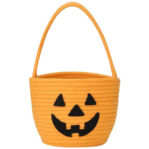 Pro Goleem Halloween Basket for Kids, Small Pumpkin Bucket for Candy, Orange Halloween Decorations, Cute Trick or Treat Boo Basket
