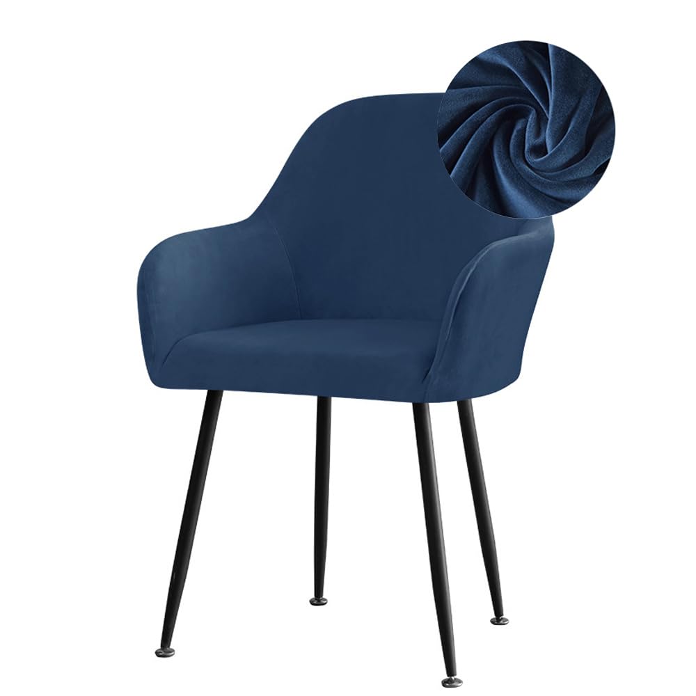 Highdi Stuhlhussen mit Armlehne, Stretch Samt Stuhlbezug Hochlehner Esszimmerstühle Bezug Sesselbezug Hussen für Stühle Waschbar Universal für Esszimmer Hotel Bankett Deko (Navy Blau,6er Set)