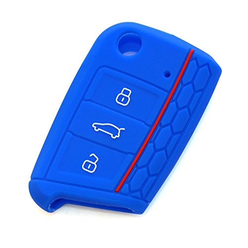 YLC 2 Piezas 3 Botones Silicona Funda para Llave de Coche Car Key Cover para VW Golf 7 Skoda Seat(Azul Marino)