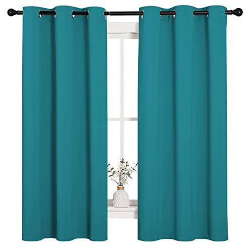 Image of NICETOWN Room Darkening Curtains 63 inch Length 2 Panels, Thermal Insulated Grommet Blackout Curtains for Modern Casual Elegant Bedroom Kids Room Theme Decoration (Peacock Teal, 2 Pieces, W42)