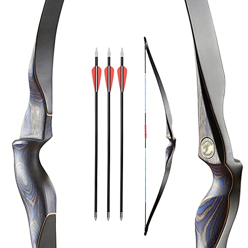 Tachyon Archery Kids Bow And Arrow One Piece Tradition Long Bow With 3 Pcs Carbon Arrows New Handmade Wooden Kids Bow For Outdoor Sports And Practice (10 Lbs,Left Hand,Blue) #TOP2