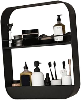 Wall Mounted Bathroom Shelf 2 Tier Steel Floating Shower Rack No Drilling Storage for Toiletries