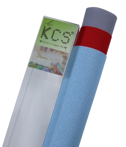 Image of KCS 3 pc of 15 inch x 18 inch(38cmx45cm) 18 Count Cross Stitch Cotton Aida Cloth Needlework Rolled Fabric Box,18CT,Light Blue+Red+Light Steel Grey