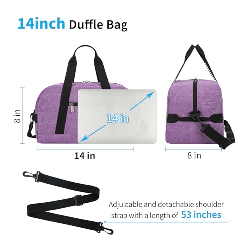 Image of Apenze Small Gym Bag 14 inch lightweight Carry On Mini Duffel Bag for Travel Sport - Lavender Purple