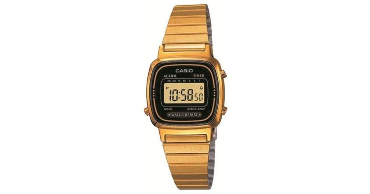 Ladies Black Digital Dial Gold Tone Stainless Steel Band Watch [LA670WG-1D]