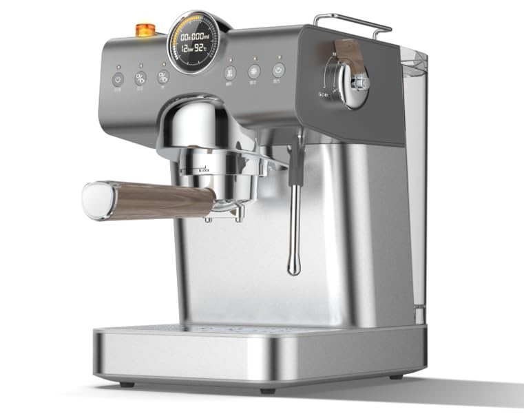 Halbautomatische Espressomaschine mit integriertem Mahlwerk 20 Bar Profi-Druck Milchaufschäumer Retro-Design mit Manometer Kompakte Kaffeemaschine für Crema und Aroma