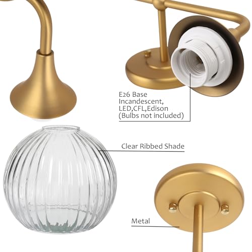 Image of Pathson 2-Lights Globe Wall Sconce Light, Striped Glass Bathroom Wall Vanity Lamp for Mirror, Hardwired Vintage Wall Sconce Lighting for Wall Painting Living Room Bedroom Farmhouse