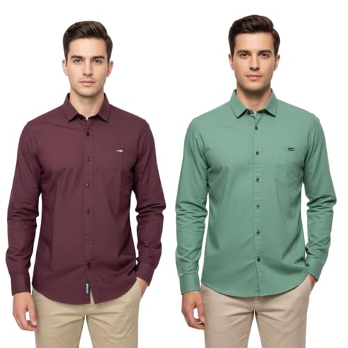 Image of Arvest Men?s Cotton Regular Fit Full Sleeve Shirt Combo Soft Breathable Fabric with Button-Down Collar and Chest Pocket Suitable for Office and Outfits