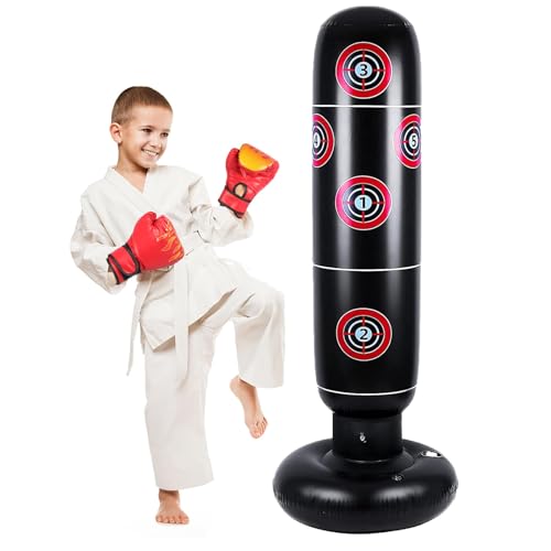 CEMIRK Boxsack Kinder Stehend mit Handschuhen – 168cm Aufblasbarer...