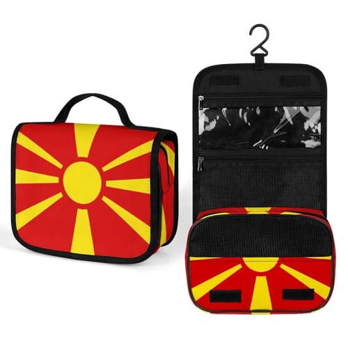 Macedonia Macedonian Flag Makeup Bag Portable Hanging Organizer for Travel Wash Bags With Handle And Divider