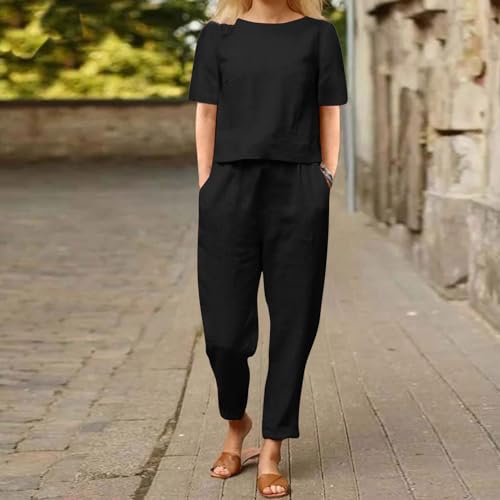 SMIDOW 2 Piece Women's Summer Cotton Linen Casual Set