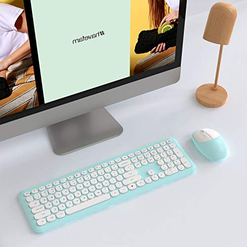 Wireless Keyboard and Mouse, Jelly Comb 2.4G Slim Full Size Keyboard Mouse Combo with Number Pad for PC Desktops Computer, Laptops, Windows (Mint Green) KS66 - Thumbnail 7