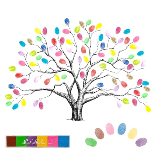 AIBAOBAO Arbol de Huellas Boda, Boda Bricolaje Árbol de la Huella Digital Custom Wedding Thumbprint Tree Libro de Invitados Cartel Suministros de la Boda Fiestas Cumpleaños Decoración