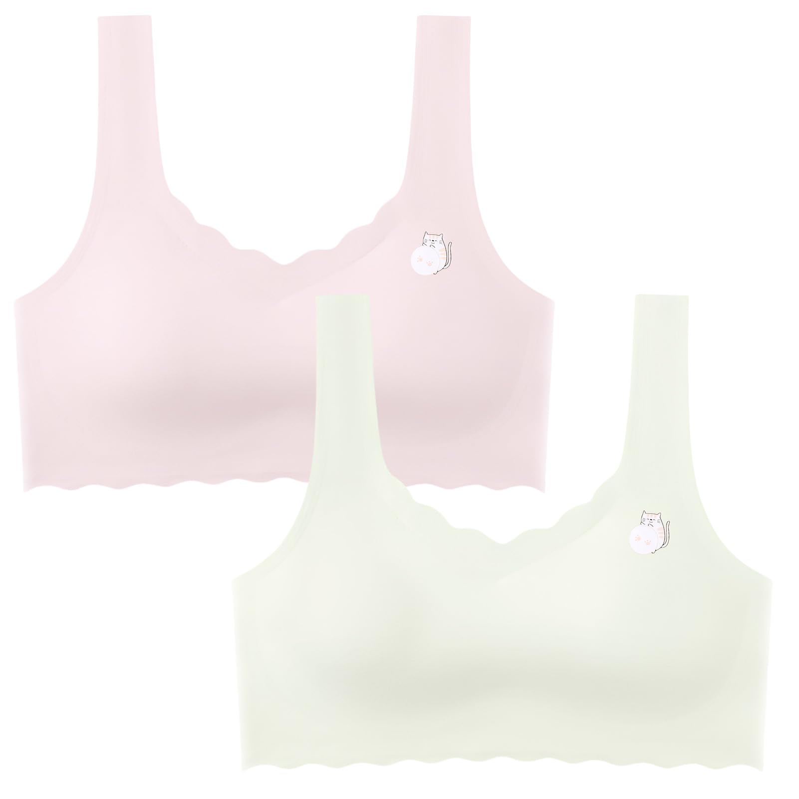 2 Pack Bustier Mädchen Sport BH ohne Bügel Bralette Kinder Teenager Nahtloser Seamless Atmungsaktiver Trainings-BH mit Breiten Trägern Teens Unterwäsche 10-18 Jahre