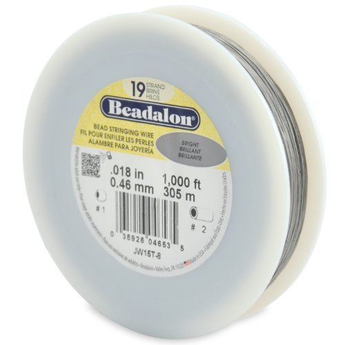 Beadalon 19 Strand Stainless Steel Bead Stringing Wire, .018 in / 0.46 mm, Bright, 1000 ft / 305 m
