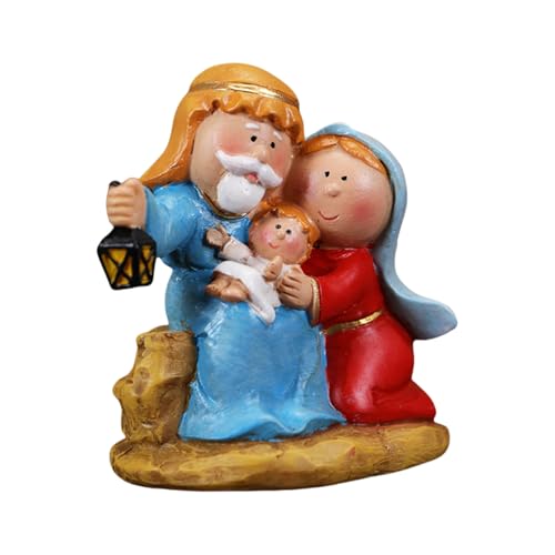 ZEPFJHE Resinas de belén de Navidad, figuras en miniatura, estatuas de escena de pesebre de dibujos animados, estatuas de mesa, decoración de día festivo, decoración de mesa de Navidad