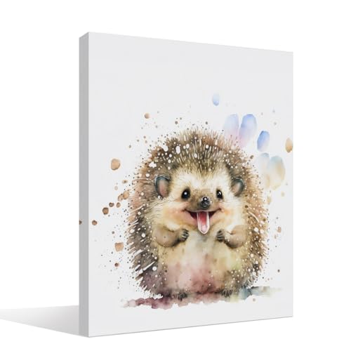 Image of BIWSHA Baby Hedgehog Wall Art Prints, Woodland Animal Nursery Decor, Watercolor Animal Art for School Children Kids Room Bedroom Living Room, 11x14 Inch